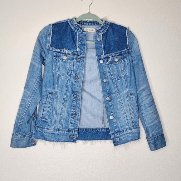Madewell Thunder Cloud Distressed Collarless Denim Jacket XS - Picture 6 of 8